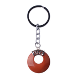 Natural Gemstone Donut Keychain Antique Silver Crown Bail Peace Circle Crystal Key Ring Reiki Healing Stone Key Chain Charm Bag Purse Hanging Ornament
