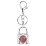Natural Crystal Lock Keychain, Inlaid Round Gemstone Silver Keyring Charm for Bag & Key