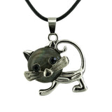 Natural Crystal Cat Pendant Necklace, Silver Alloy Frame Gemstone Charm, Healing Jewelry for Cat Lovers