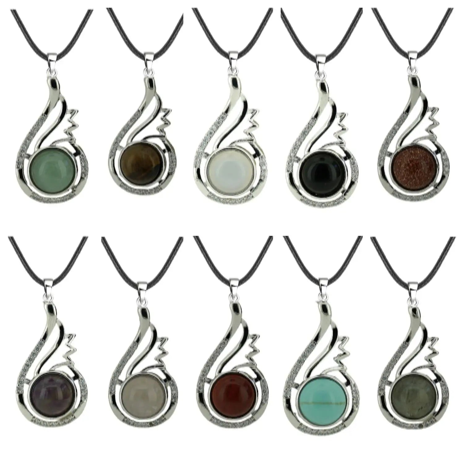 33mm Natural Crystal Teardrop Pendant Necklace, Silver-Plated Gemstone Charm
