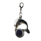 Bohemian Silver Marine Dolphin Key Ring • Cute Sea Animal Crystal Sphere Holder Charm • Unisex Beach Summer Theme Key Holder Clip Gift
