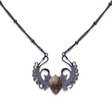 Punk Hip Hop Devil Wing Necklace - Blackened Stainless Steel Water-drop Gemstone Pendant - Grunge Goth Necklaces for Men & Women