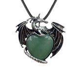 Vintage Silver Alloy Dragon Heart Crystal Necklace | Natural Stone Wax Cord Pterosaur Pendant for Men & Women, Cosplay, Daily Wear