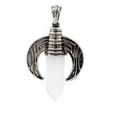 Vintage Ox Horn Crescent Moon Crystal Point Pendants for Jewelry Making - Antique Silver Inlaid Hexagonal Gemstone Bullet Charms, DIY Witchy Boho Necklace Accessories