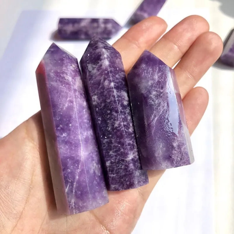Natural Lepidolite Crystal Point Tower Polished Hexagonal Obelisk Wand for Home Decor Meditation Crystal Collection Gift