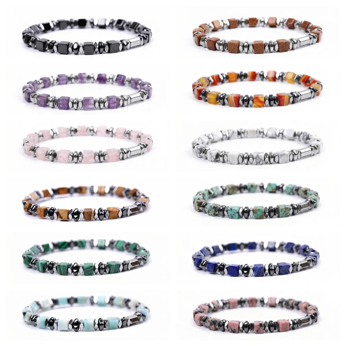 4MM Cube Gemstone Beads Hematite Stretch Bracelets for Women men