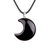 Natural Crescent Moon Necklace - Healing Crystal Moon Pendant with Black Leather Cord - Spiritual Reiki Jewelry for Women & Men