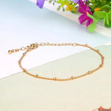 Dainty Rose Gold Satellite Chain Bracelet - Minimalist Beaded Wrist Anklet