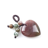 Natural Heart Crystal Keychain, Hand Knotted Chakra Gemstone Beads Love Stone Keyring for Mother’s Day Gift