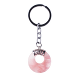Natural Gemstone Donut Keychain Antique Silver Crown Bail Peace Circle Crystal Key Ring Reiki Healing Stone Key Chain Charm Bag Purse Hanging Ornament