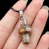3cm Natural Crystal Mushroom Pendant Necklace | Silver-Plated Witch Hat Gemstone Charm with Black Cord