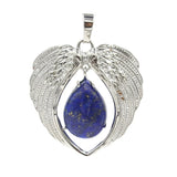 Natural Crystal Angel Wings Pendant | Teardrop Gemstone Heart Amulet Charm | Silver Alloy Feather Wing Quartz Droplet Jewelry Findings for DIY Making