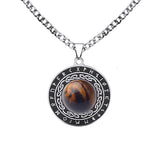 Retro Viking Rune Pendant Necklace - Stainless Steel Goldstone Amulet - Nordic Futhark Circle Jewelry for Men & Women