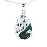 Peacock Filigree Teardrop Natural Crystal Pendant, Silver‑Tone Alloy Wrapped Water Drop Gemstone Pendant for Necklace Jewelry Making