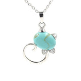 Crystal Lovely Cat Pendant Necklace birthday gift Handmade Cat Stone Pendant Necklace for Women, Healing Crystal Amulet Cat