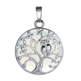Natural Crystal Tree of Life Owl Pendant Necklace – 30mm Round Gemstone Amulet Jewelry Gift for Women