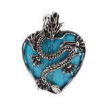 43×32mm Antique Silver Dragon Heart Pendant | Natural Gemstone Gothic Charm for DIY Jewelry