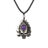 Dark Culture Silver Skull Fire Amulet Necklace • Vintage Biker Flame Skeleton Crystal Holder Pendant • Unisex Hip Hop Streetwear Jewelry