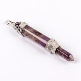 Natural Crystal Triple Point Wand Pendant, Hexagonal Double Terminated Crystal Stone Silver Ornament Reiki Chakra Healing Necklace Charm