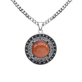 Retro Viking Rune Pendant Necklace - Stainless Steel Goldstone Amulet - Nordic Futhark Circle Jewelry for Men & Women