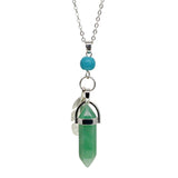 Natural Crystal Point Pendant Necklace with Feather Charm, Hexagonal Gemstone Bullet Point Necklace with Turquoise Bead, Healing Chakra Crystal Jewelry for Women
