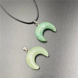 Multiple Colors Natural Gemstone Ox Horn Pendant Necklace Crescent Moon & C- Shape Men Women Chakra Crystal Jewelry