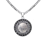 Retro Viking Rune Pendant Necklace - Stainless Steel Goldstone Amulet - Nordic Futhark Circle Jewelry for Men & Women