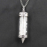 Natural Crystal Chip Wishing Bottle Necklace 5.4cm Glass Pointed Column Vial Pendant Necklace 45+5cm Adjustable Chain Reiki Chakra Healing Stone Jewelry for Women