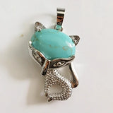 Natural Crystal Fox Pendant Necklace, Retro Turquoise & Multi-Gemstone Charm for Women & Girls