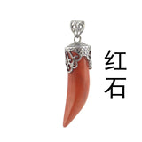 Antique Silver Filigree Cap Wolf Tooth Shaped Natural Gemstone Pendant, Horn Tusk Chakra Healing Crystal Charm for DIY Necklace Making