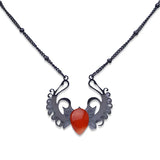 Punk Hip Hop Devil Wing Necklace - Blackened Stainless Steel Water-drop Gemstone Pendant - Grunge Goth Necklaces for Men & Women