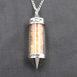 Natural Crystal Chip Wishing Bottle Necklace 5.4cm Glass Pointed Column Vial Pendant Necklace 45+5cm Adjustable Chain Reiki Chakra Healing Stone Jewelry for Women