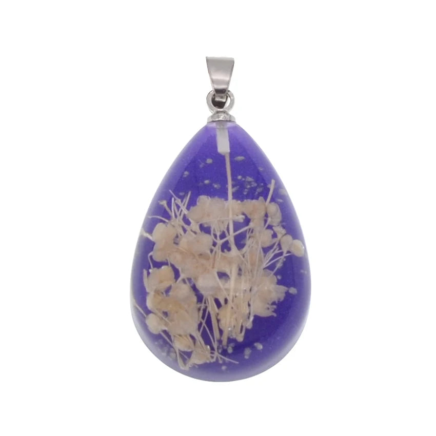 Teardrop Resin Pendants with Real Dried Flower Inlaid, Multicolor Epoxy Resin Charms with Metal Bail, Handmade Boho DIY Necklace Jewelry Making Supplies