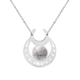 Stainless Steel Witch Moon Pendant Necklace - Triple Moon Goddess Symbol with Moonstone Style Gemstone - Wiccan Pagan Jewelry for Women & Men