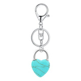 Natural Crystal Heart Lock Keychain, Peach Heart Crystal Bag Charm for Couples
