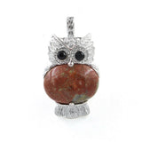 Owl Shape Natural Gemstone Pendant, Silver‑Plated Animal Crystal Charm, Wisdom Owl Healing Stone Necklace Pendant for DIY Jewelry Making