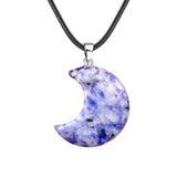 Natural Crescent Moon Necklace - Healing Crystal Moon Pendant with Black Leather Cord - Spiritual Reiki Jewelry for Women & Men