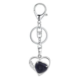 Natural Crystal Hollow Heart Keychain, Healing Stone Pendant with Silver Key Ring