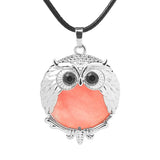 Silver Owl Gemstone Necklace 45CM Black Cord #SN1758 -28X36mm Bird Pendant Choker Jewelry