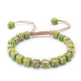 Handmade 6MM Square Imperial Jasper Yoga Bracelet - Adjustable Boho Weave Healing Stone Bracelet Jewelry for Men & Women