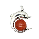Ocean Serenity: Handcrafted Natural Stone Dolphin Pendant • Healing Crystal Marine Animal Totem • Silver Plated Jewelry Gift