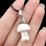 3cm Natural Crystal Mushroom Pendant Necklace | Silver-Plated Witch Hat Gemstone Charm with Black Cord