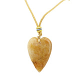 4cm Natural Crystal Long Heart Pendant Necklace | Polished Gemstone Teardrop Heart with Adjustable Cord