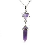 Natural Amethyst Crystal Quartz Merkaba Star Stone Chakra Pendant Necklace Hexagonal Pointed Energy Reiki Healing