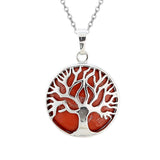 Handmade Tree of Life Healing Stone Pendant for Necklace Handmade Round Silver Alloy Gemstone  Crystal Pendant Charm Jewelry