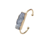 Natural Raw Druzy Quartz Crystal Cuff Bangle Gold Plated Open Resizable Stone Bracelet for Women