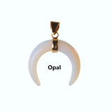 Gold Plated Natural Stone Crescent Moon Pendant, Double Horn Shape Gemstone Moon Charm, Boho Spiritual DIY Necklace Pendant for Women Jewelry Making