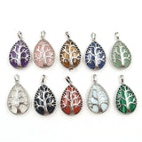 Tree of Life Teardrop Crystal Pendant Natural Gemstone Necklace Multi‑Variety Chakra Healing Stone Silver Plated Jewelry Gift for Women