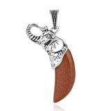Antique Silver Elephant Wrapped Crescent Moon Natural Gemstone Pendant Necklace, Polished Moon‑Shape Crystal Charm Necklace, Boho Spiritual Chakra Reiki Healing Stone Jewelry for Women