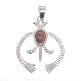 Vintage Navajo‑Style Naja Symbol Gem Pendant Necklace, Multi‑Variants Inlaid Round Natural Stone Tribal Amulet, Bohemian Hollow Crescent Statement Jewelry Gift